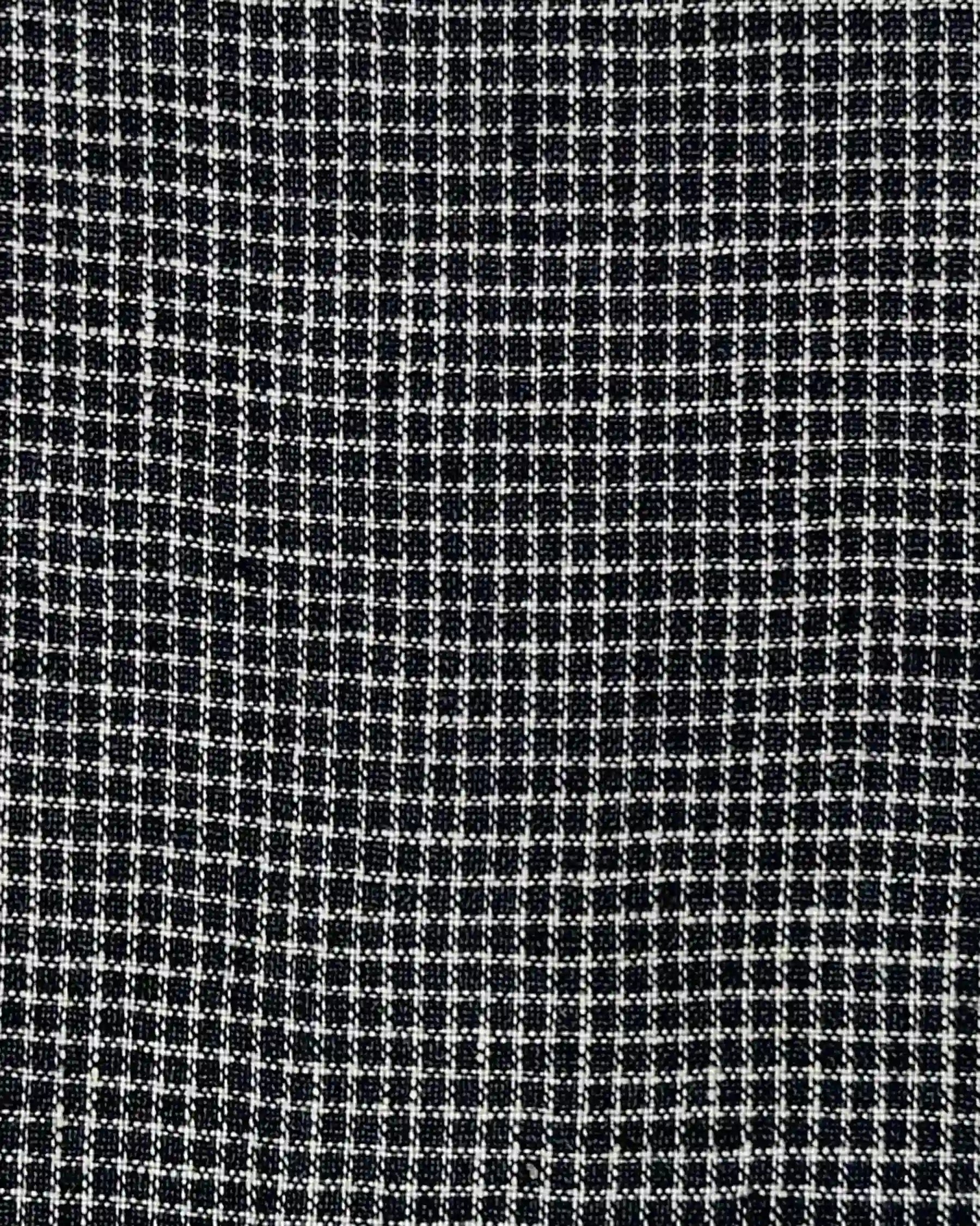 Close-up of the No.31 V Neck, Full Length Linen Dress by Pyne and Smith Clothiers, featuring Brasserie Check—a classic black and white checked pattern with intersecting lines forming small squares.