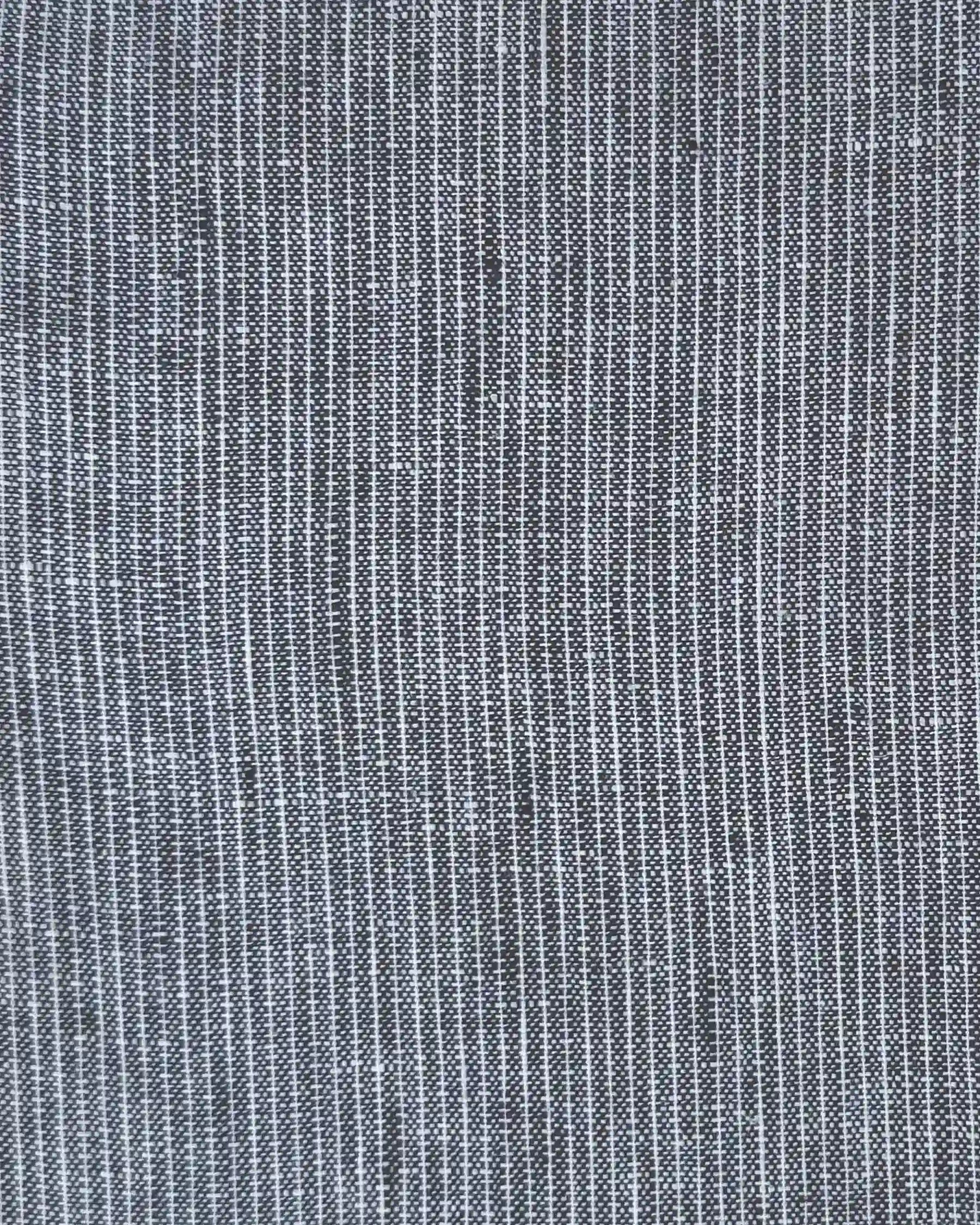 Close-up of European flax Linen Culottes No.11 in Cooke's Stripe by Pyne and Smith Clothiers, featuring fine vertical white pinstripes for a textured, formal look.